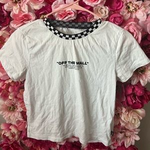 Vans Checkerboard Neck White Crop T-Shirt Small NWOT